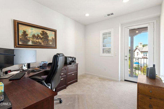 view of carpeted office space