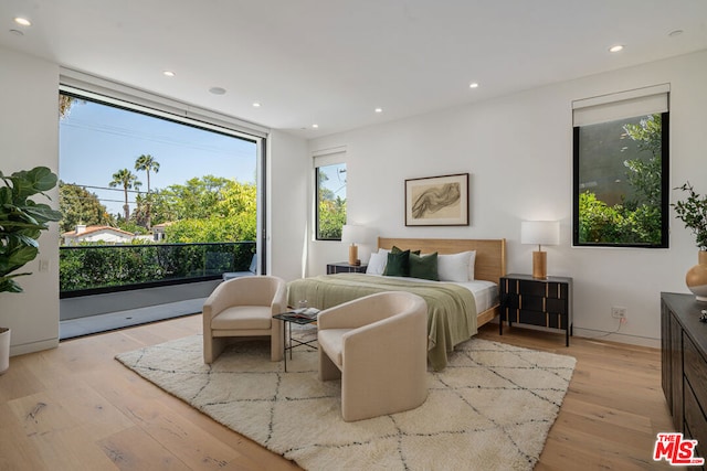 bedroom with light hardwood / wood-style floors