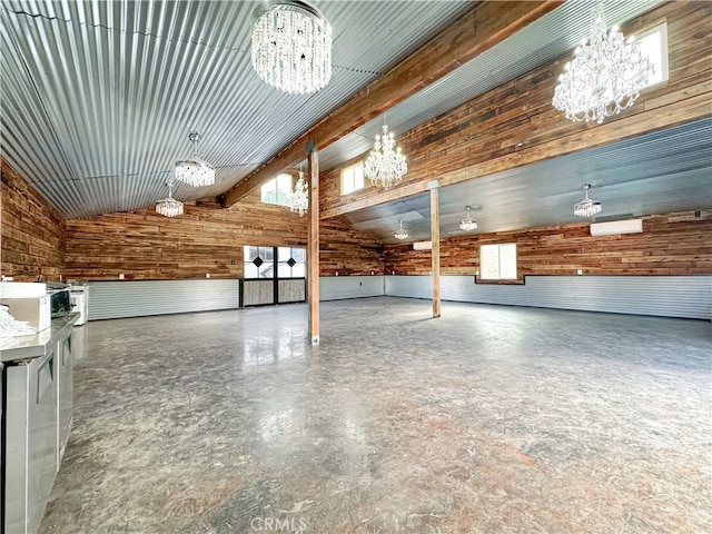 interior space featuring wood walls