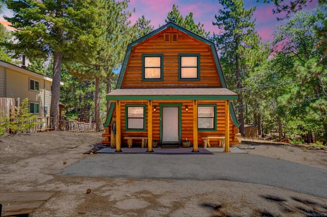 view of log home