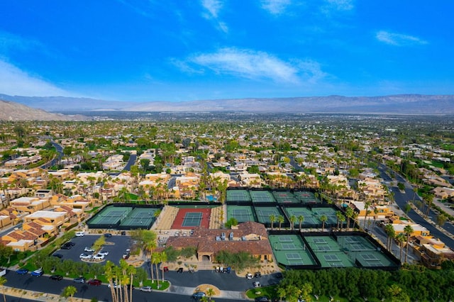 drone / aerial view featuring a mountain view