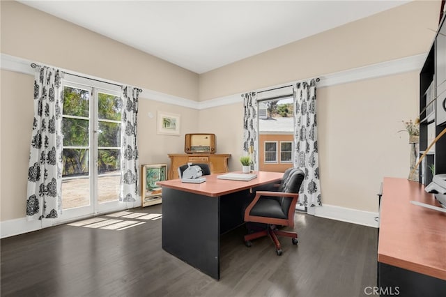 office featuring dark wood-type flooring