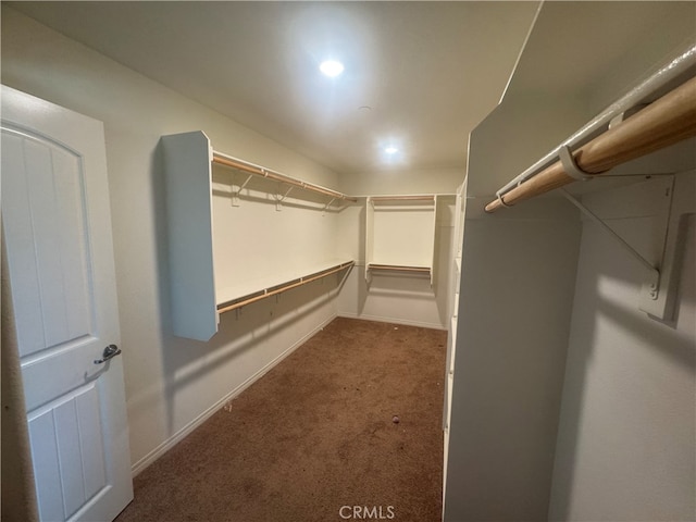 spacious closet with dark colored carpet