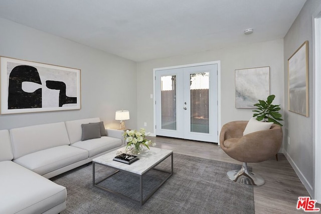 living room featuring hardwood / wood-style floors and french doors