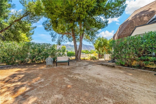 view of patio featuring a mountain view