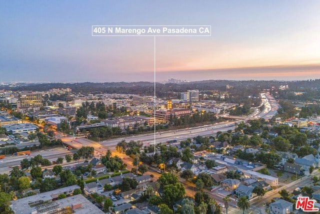 view of aerial view at dusk