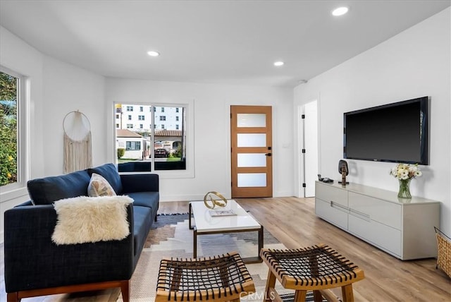 living room with light hardwood / wood-style floors