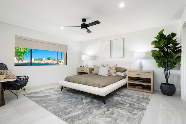 bedroom featuring ceiling fan