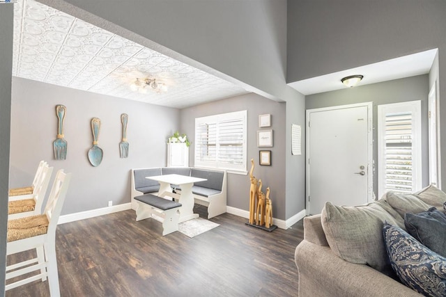 living room with dark hardwood / wood-style floors