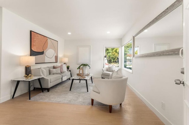 living room with light hardwood / wood-style floors