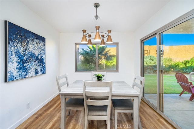 dining room featuring an inviting chandelier and hardwood / wood-style floors