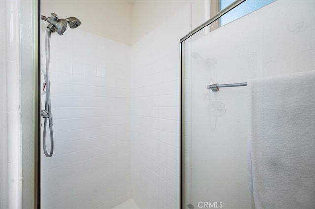 bathroom featuring a shower with shower door