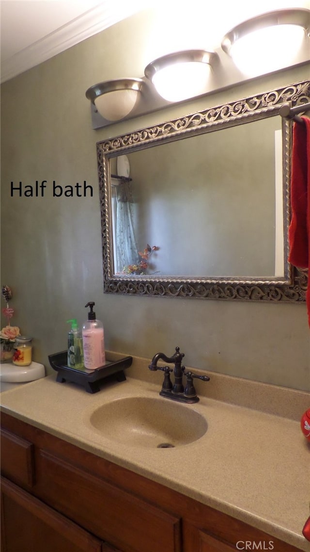 bathroom featuring vanity and ornamental molding