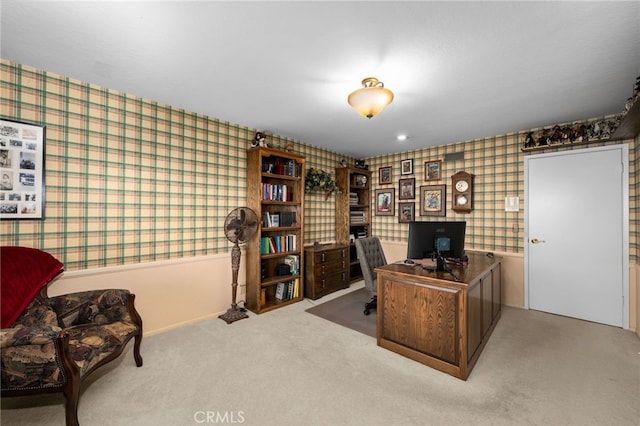 view of carpeted home office