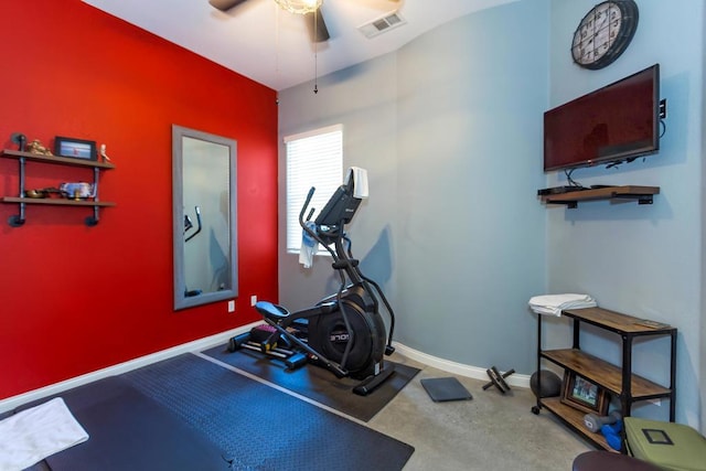 workout room with ceiling fan