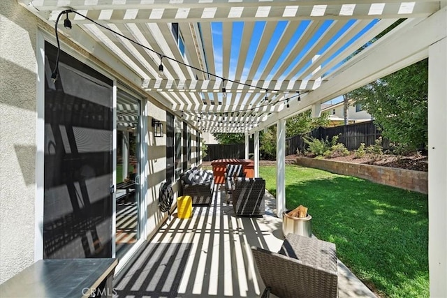 view of patio featuring a fenced backyard and a pergola