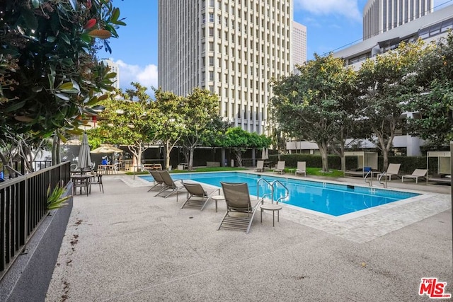 view of swimming pool featuring a patio area