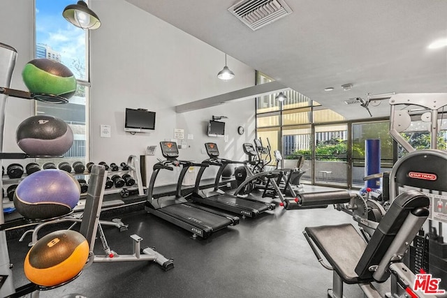 exercise room with a wall of windows