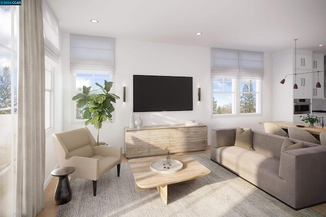 living room with hardwood / wood-style floors and a healthy amount of sunlight