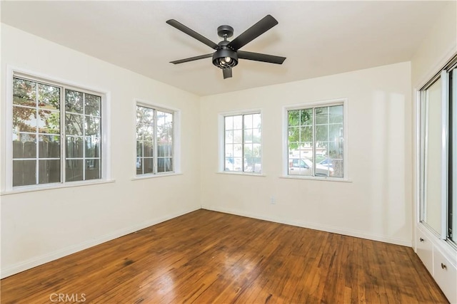 empty room featuring ceiling fan and wood-type flooring