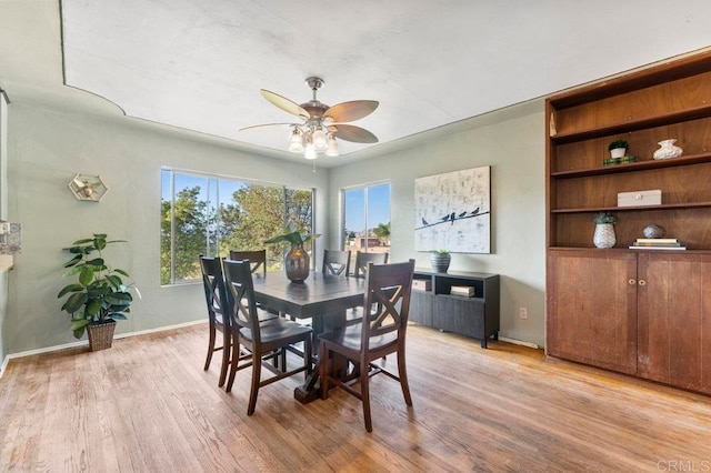 dining room featuring ceiling fan and light wood-type flooring