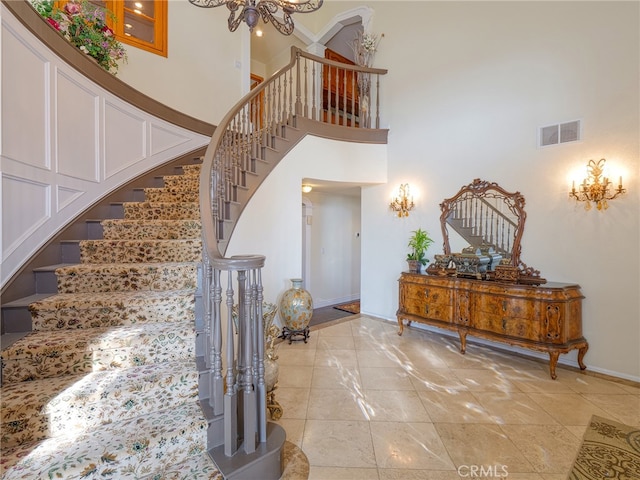 stairs with a high ceiling