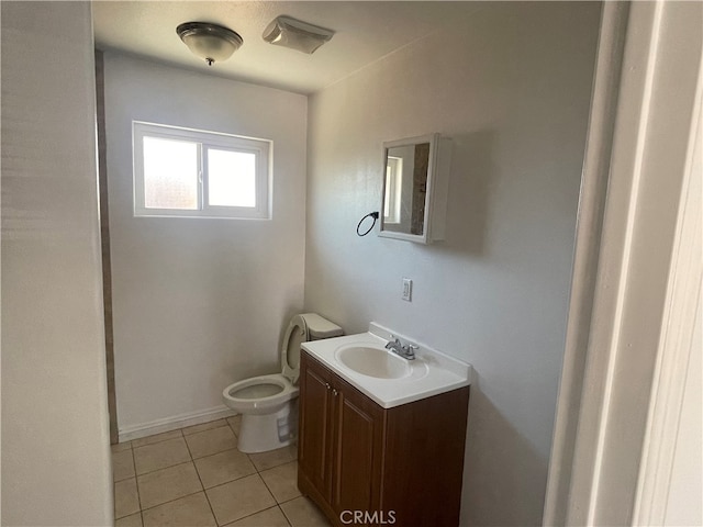 bathroom with vanity, toilet, and tile patterned floors