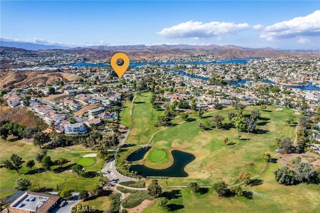 bird's eye view with a water and mountain view