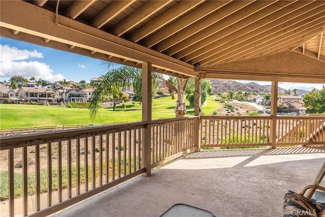 view of patio / terrace with a mountain view