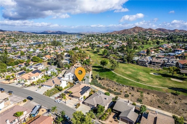 drone / aerial view featuring a mountain view