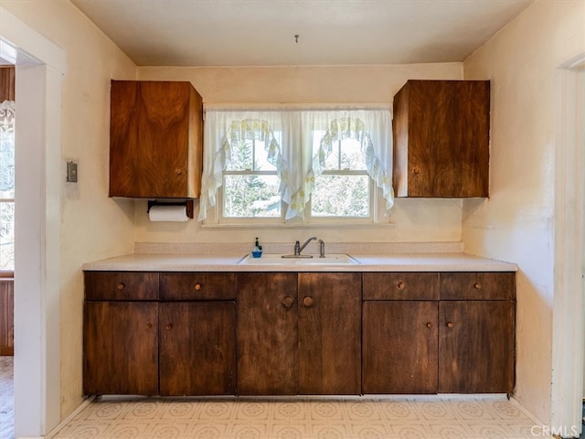 kitchen featuring dark brown cabinets and sink