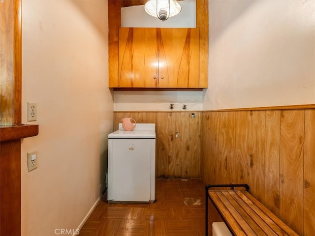 washroom featuring dark parquet floors