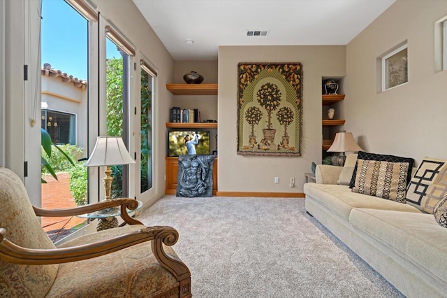 living room featuring carpet