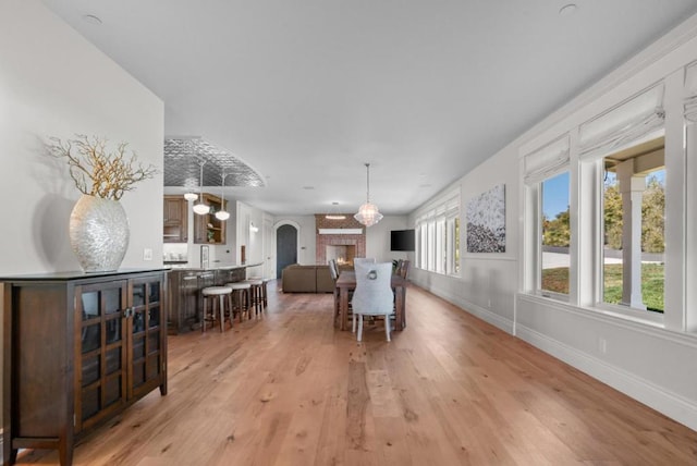 dining area with light hardwood / wood-style floors