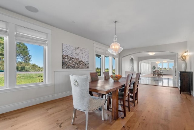 dining room featuring light hardwood / wood-style floors and a healthy amount of sunlight