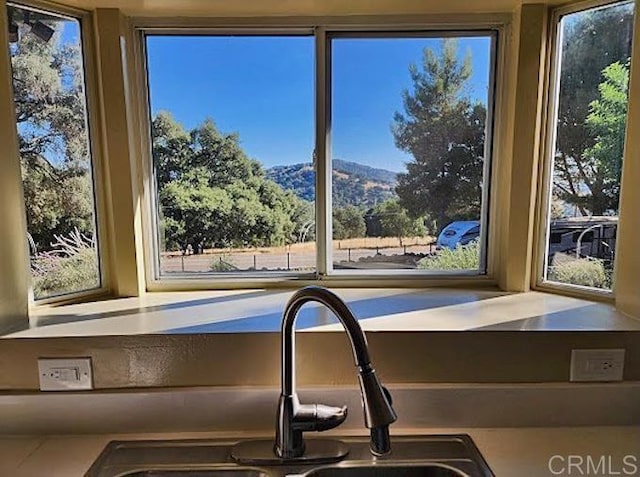 room details with a mountain view and sink