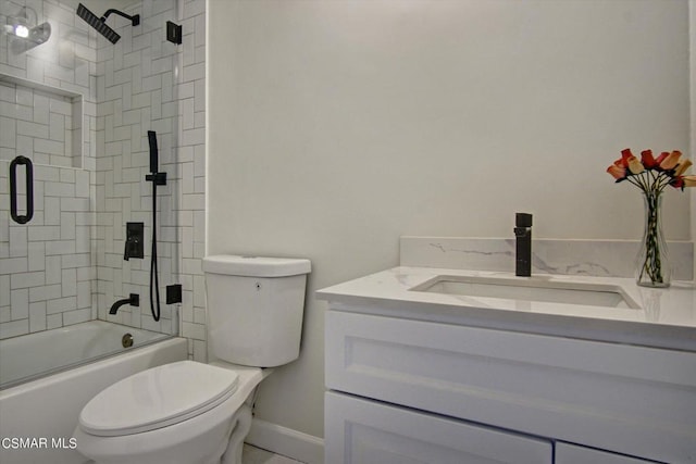 full bathroom featuring toilet, combined bath / shower with glass door, and vanity