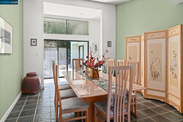 dining space featuring a high ceiling