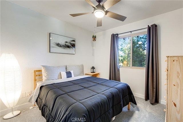 bedroom with carpet flooring and ceiling fan