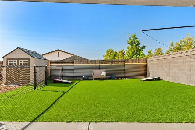 view of yard with a shed