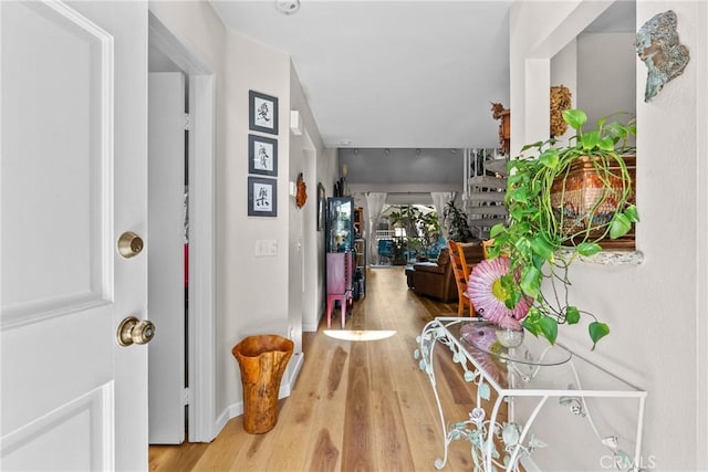 hallway with hardwood / wood-style flooring