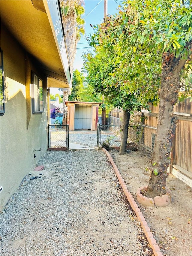 view of yard with a storage shed