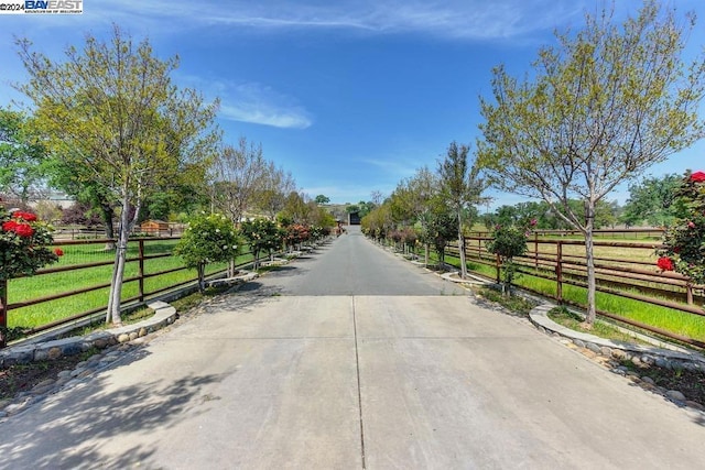 view of road with a rural view