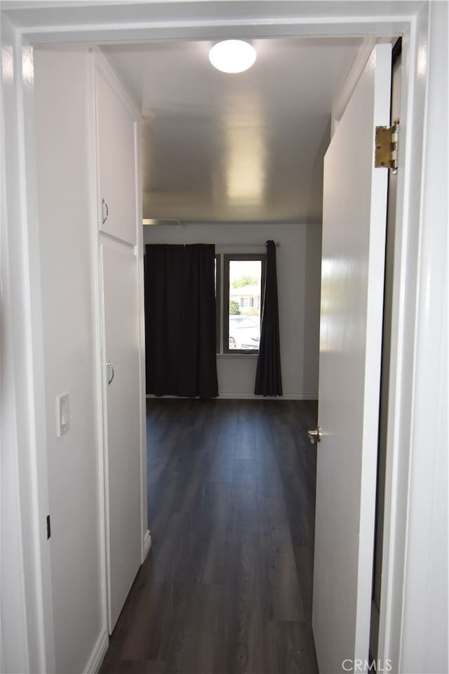 corridor featuring dark hardwood / wood-style flooring