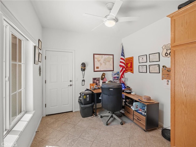 office space with ceiling fan