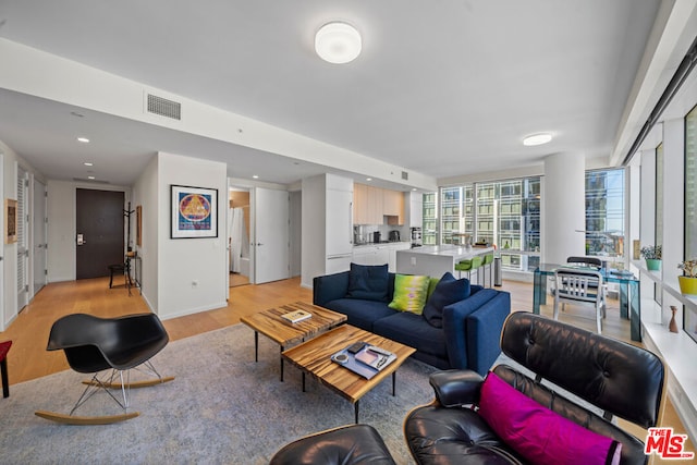 living room featuring light wood-type flooring