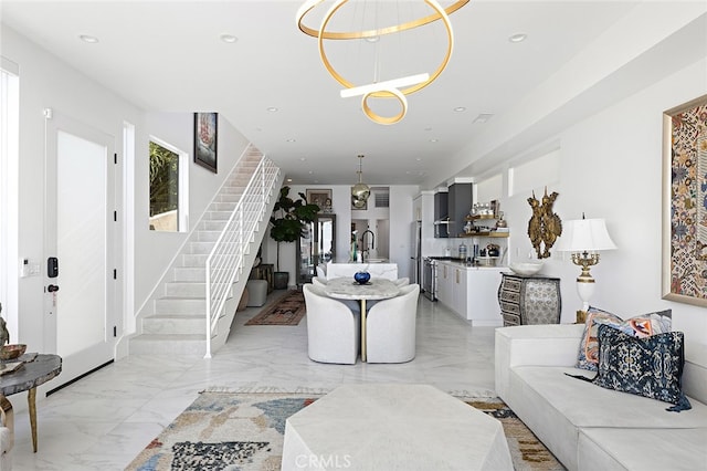 living room featuring sink