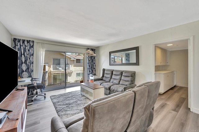 living room with light hardwood / wood-style flooring