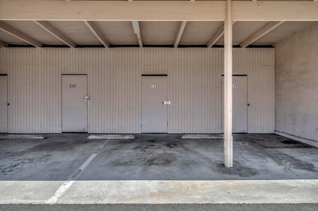 garage with metal wall