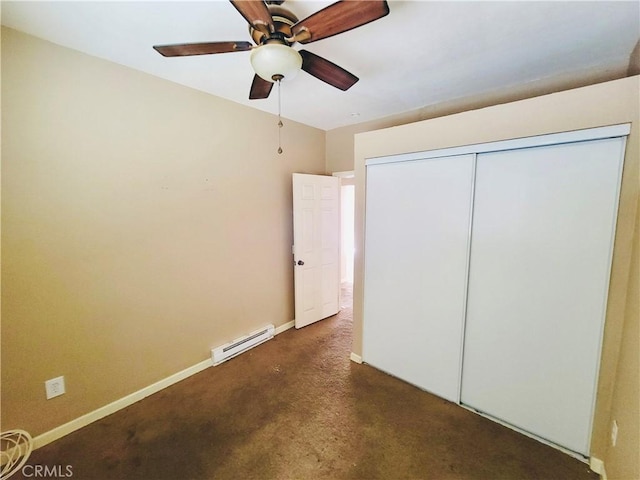 23960 Norma Dr, Menifee, CA 92587 - unfurnished bedroom featuring a baseboard radiator, a closet, and ceiling fan